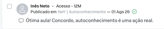 Comentário de aluna na área de estudos
