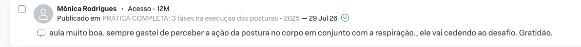Comentário de aluna na área de estudos